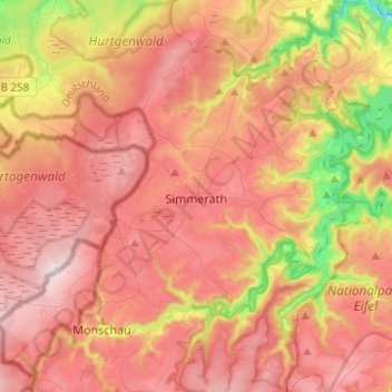 Simmerath topographic map, elevation, terrain