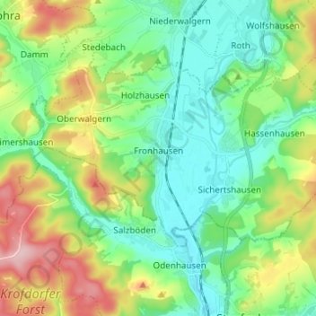 Fronhausen topographic map, elevation, terrain