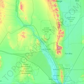 Doña Ana County topographic map, elevation, terrain