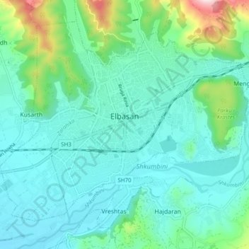 Elbasan topographic map, elevation, terrain