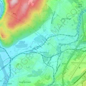 Duryea topographic map, elevation, terrain