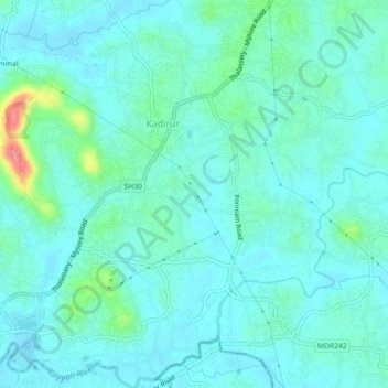 Kadirur topographic map, elevation, terrain