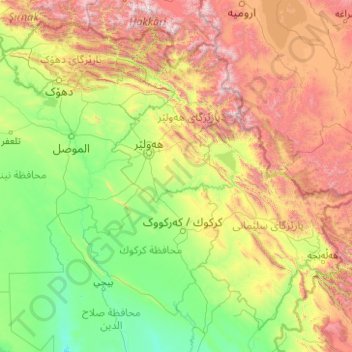 Iraqi Kurdistan topographic map, elevation, terrain