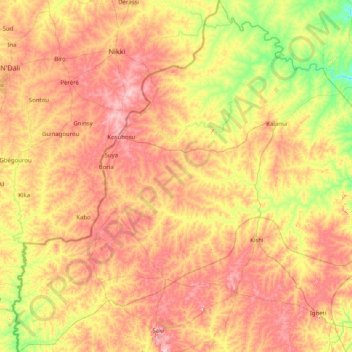 Baruten topographic map, elevation, terrain