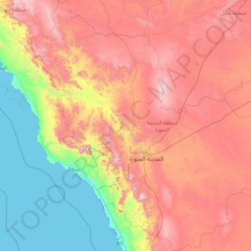 Al Madinah Region topographic map, elevation, terrain
