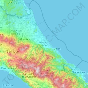 Provincia Limón topographic map, elevation, terrain