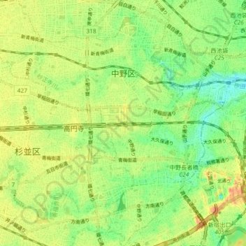 Nakano topographic map, elevation, terrain