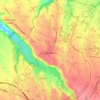 Gardères topographic map, elevation, terrain