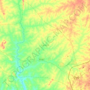 Oyo West topographic map, elevation, terrain