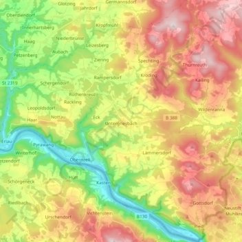 Untergriesbach topographic map, elevation, terrain