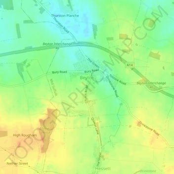 Beyton topographic map, elevation, terrain