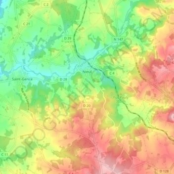 Nieul topographic map, elevation, terrain