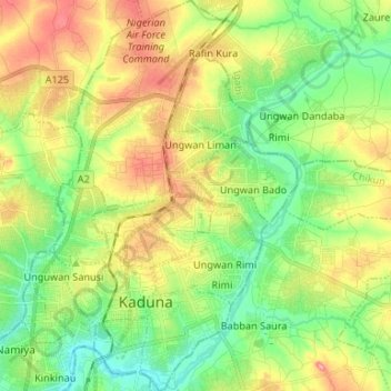 Kaduna North topographic map, elevation, terrain