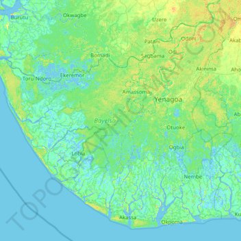 Bayelsa State topographic map, elevation, terrain