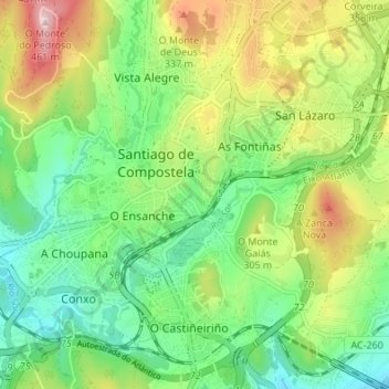 Santiago de Compostela topographic map, elevation, terrain