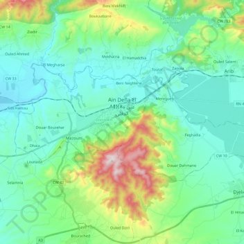 Ain Defla topographic map, elevation, terrain
