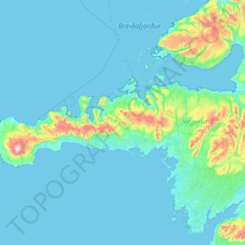 Snæfellsnes topographic map, elevation, terrain