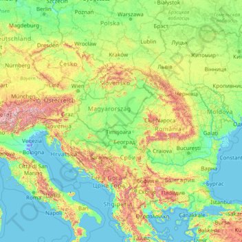 Danube topographic map, elevation, terrain