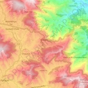 Dhulikhel topographic map, elevation, terrain