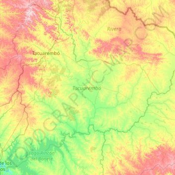 Tacuarembó topographic map, elevation, terrain