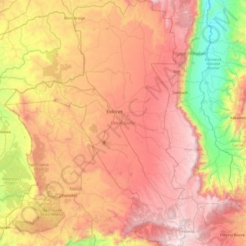 Uasin Gishu topographic map, elevation, terrain