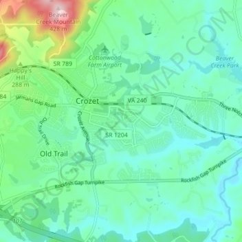 Crozet topographic map, elevation, terrain