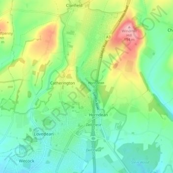 Horndean topographic map, elevation, terrain