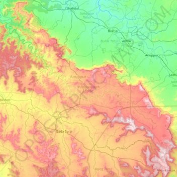 Pushparajgarh Tehsil topographic map, elevation, terrain