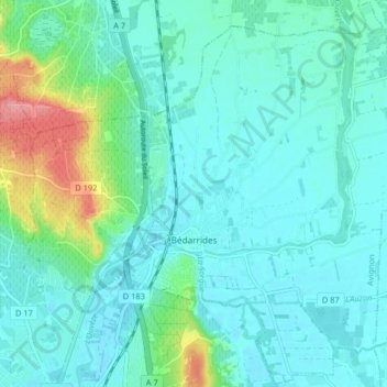 Bédarrides topographic map, elevation, terrain