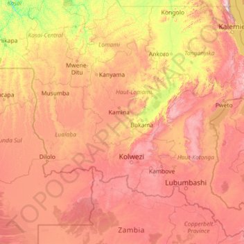 Katanga topographic map, elevation, terrain
