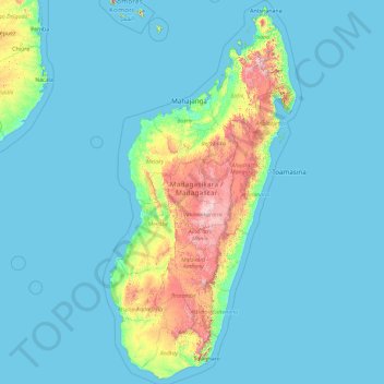 Madagaskar topographic map, elevation, terrain