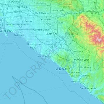 Orange County topographic map, elevation, terrain