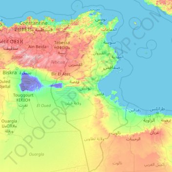 Tunisie topographic map, elevation, terrain