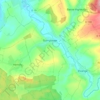 Guinglange topographic map, elevation, terrain
