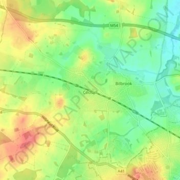 Codsall topographic map, elevation, terrain