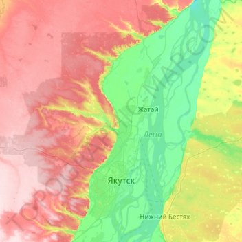 Якутск topographic map, elevation, terrain