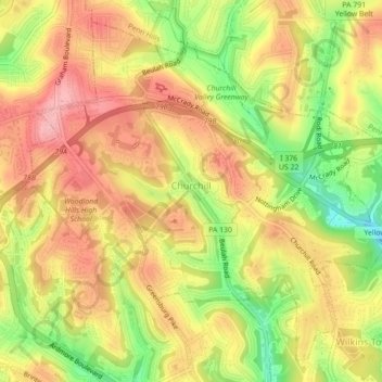 Churchill topographic map, elevation, terrain