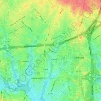 Merrifield topographic map, elevation, terrain