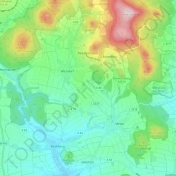Niedenstein topographic map, elevation, terrain