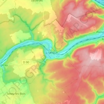 Liverdun topographic map, elevation, terrain