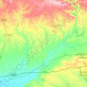 Niebla topographic map, elevation, terrain