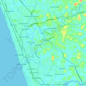 Kozhikode Municipal Corporation topographic map, elevation, terrain