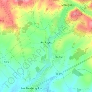 Aubinges topographic map, elevation, terrain