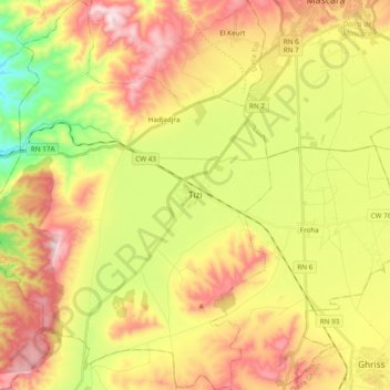 Tizi topographic map, elevation, terrain