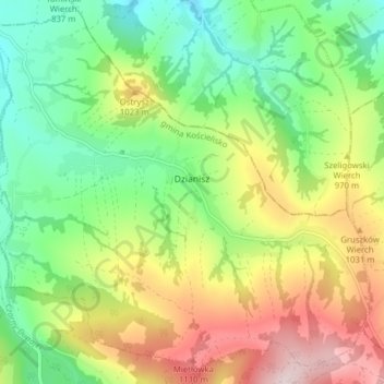 Dzianisz topographic map, elevation, terrain