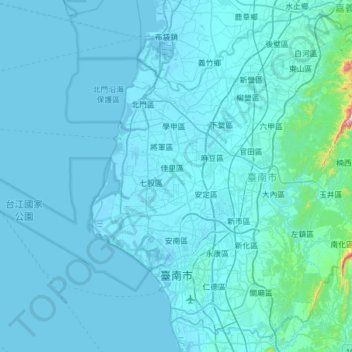 Tainan topographic map, elevation, terrain