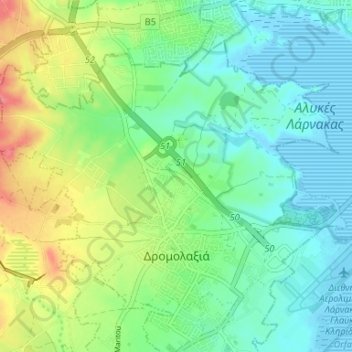 Dromolaxia topographic map, elevation, terrain