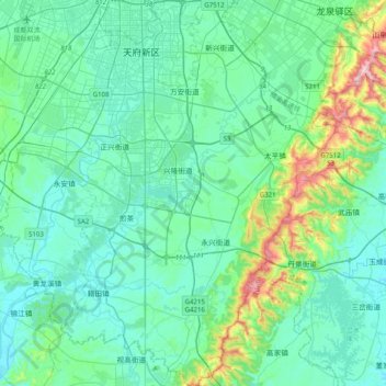 天府新区 topographic map, elevation, terrain
