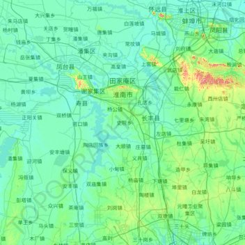 Huainan City topographic map, elevation, terrain