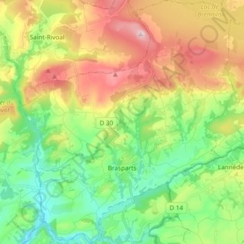 Brasparts topographic map, elevation, terrain